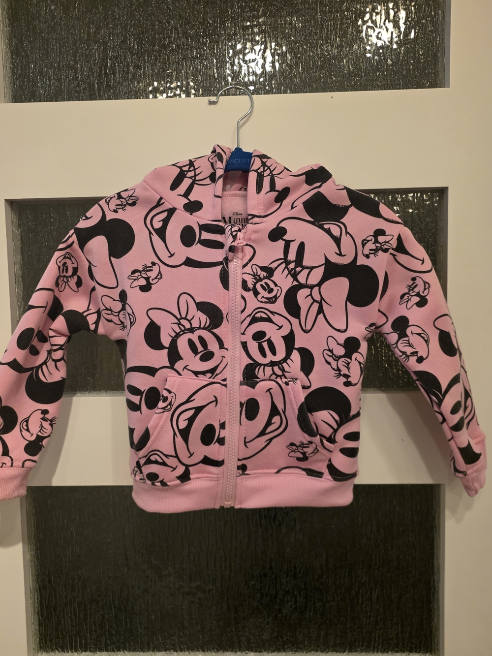 Disney Pink Minnie Mouse Zip Hoodie with Black Graphics